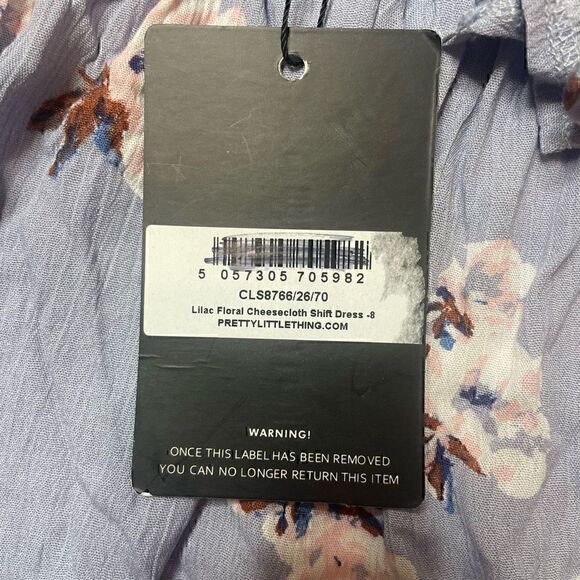 PrettyLittleThing Blue Off Shoulder Mini Dress Open Back Tie Floral Size 4 - Picture 4 of 10